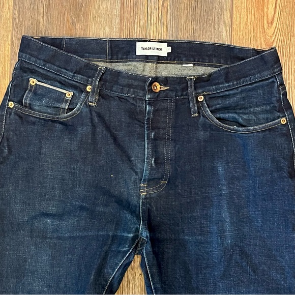 TAYLOR STITCH Selvedge Denim Blue Jeans Mens 32x33 Dark Wash SLIM Fit Button Fly - Picture 3 of 16